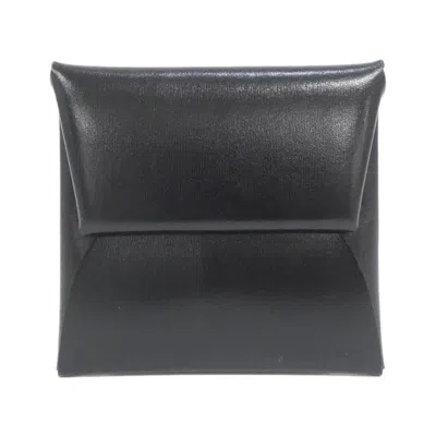 Pre-owned Hermes Bastia Black Box Calf Leather Coin Purse/coin Case ()