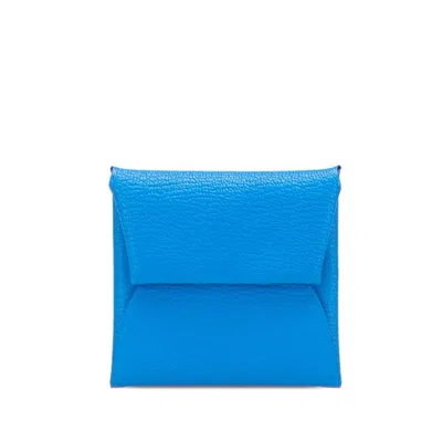 Pre-owned Hermes Bastia Blue Chevre Leather Coin Purse/coin Case ()