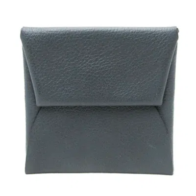 Pre-owned Hermes Bastia Blue Dark Gray Leather Coin Purse/coin Case ()