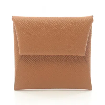 Pre-owned Hermes Bastia Brown Epsom Leather Coin Purse/coin Case ()