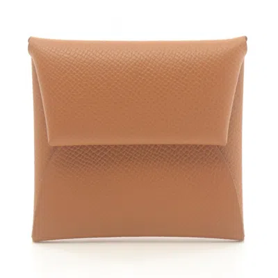 Pre-owned Hermes Bastia Brown Epsom Leather Coin Purse/coin Case ()