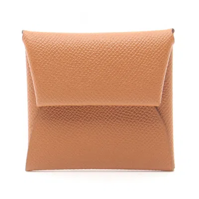 Pre-owned Hermes Bastia Brown Epsom Leather Coin Purse/coin Case ()