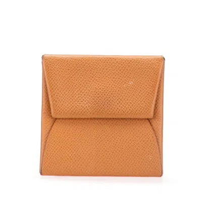 Pre-owned Hermes Bastia Brown Epsom Leather Coin Purse/coin Case ()