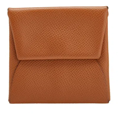 Pre-owned Hermes Bastia Brown Epsom Leather Coin Purse/coin Case ()