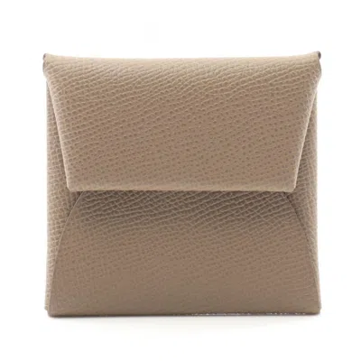 Pre-owned Hermes Bastia Brown Etoupe Gray Epsom Leather Coin Purse/coin Case () In Multi