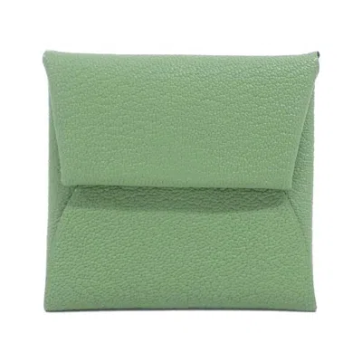 Pre-owned Hermes Bastia Camel Vert Chevre Leather Coin Purse/coin Case ()