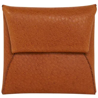 Pre-owned Hermes Bastia Change Purse Peau Porc Leather New W/ Box In Brown