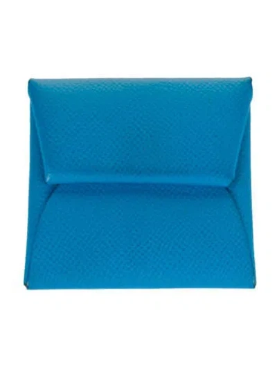 Pre-owned Hermes Bastia Coin Pouch In Blue