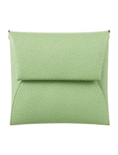 Pre-owned Hermes Bastia Coin Pouch In Green
