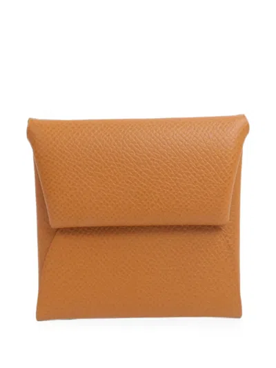 Pre-owned Hermes Bastia Epsom Leather Coin Purse In Brown