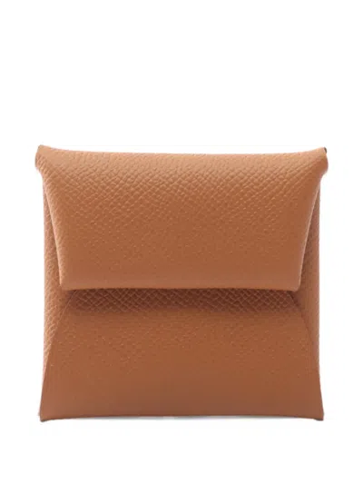 Pre-owned Hermes Bastia Epsom Leather Coin Purse In Brown