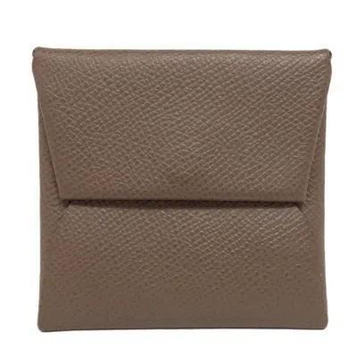 Pre-owned Hermes Bastia Etoupe Gray Epsom Leather Coin Purse/coin Case ()