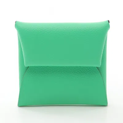 Pre-owned Hermes Bastia Green Leather Coin Purse/coin Case ()