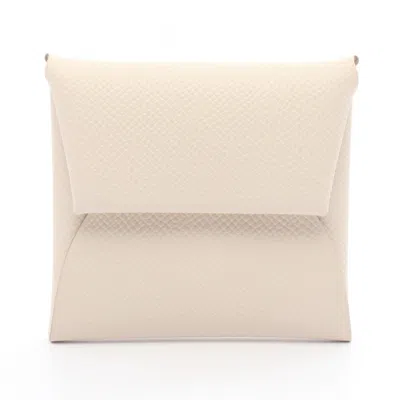 Pre-owned Hermes Bastia Ivory Epsom Leather Coin Purse/coin Case () In White