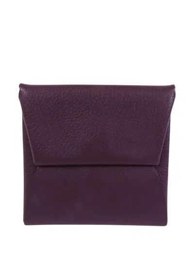 Pre-owned Hermes Bastia Leather Coin Purse In Purple
