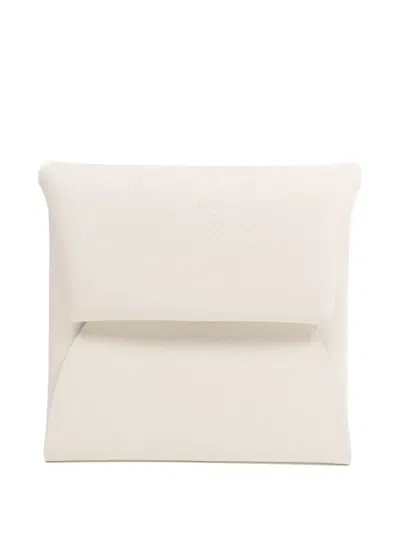 Pre-owned Hermes Bastia Leather Coin Purse In White