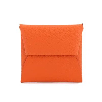 Pre-owned Hermes Bastia Orange Epsom Leather Coin Purse/coin Case ()