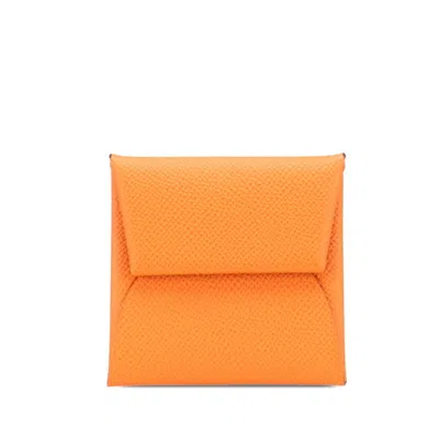Pre-owned Hermes Bastia Orange Epsom Leather Coin Purse/coin Case ()