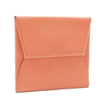 Pre-owned Hermes Bastia Orange Leather Coin Purse/coin Case ()