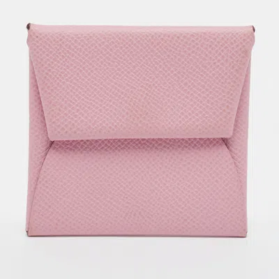 Pre-owned Hermes Bastia Sakura Chevre Leather Change Purse In Pink