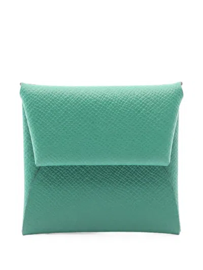 Pre-owned Hermes Bastia Verso Leather Coin Purse In Green