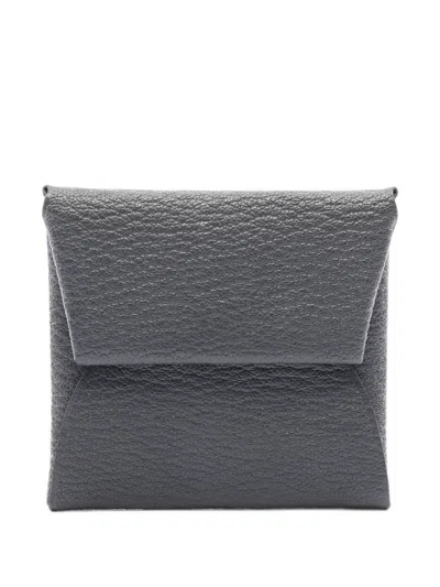 Pre-owned Hermes Bastia Verso Leather Coin Purse In Grey