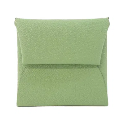Pre-owned Hermes Bastia Vert Chevre Leather Coin Purse/coin Case ()