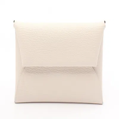 Pre-owned Hermes Bastia White Chevre Leather Leather Coin Purse/coin Case ()