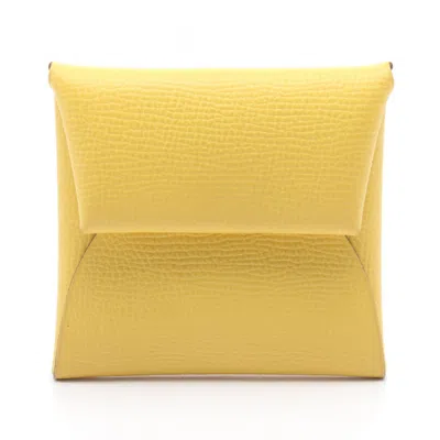 Pre-owned Hermes Bastia Yellow Epsom Leather Coin Purse/coin Case ()
