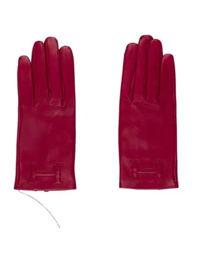 Pre-owned Hermes Bastille Leather Gloves In Red