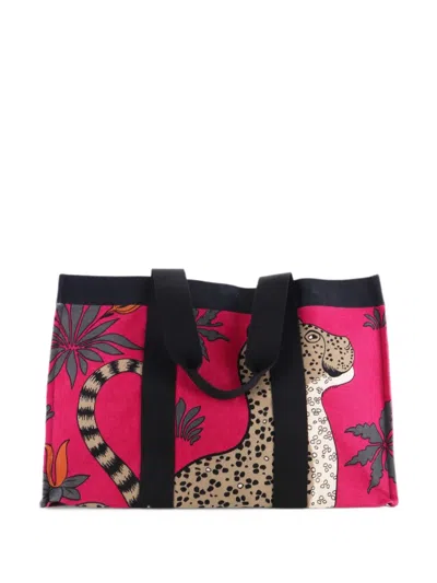 Pre-owned Hermes Beach Bag Printed Toile Maxi Satchel In Pink