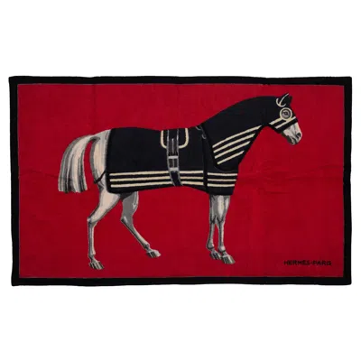 Pre-owned Hermes Beach Towel Robacar A Cheval Black Red - 100% Cotton - New / Store Tag
