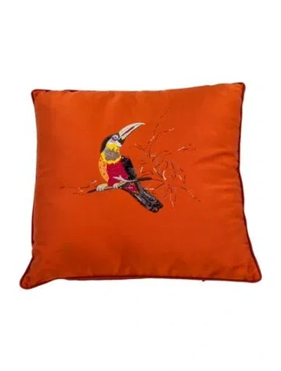 Pre-owned Hermes Beaded Toucan Throw Pillow In Orange