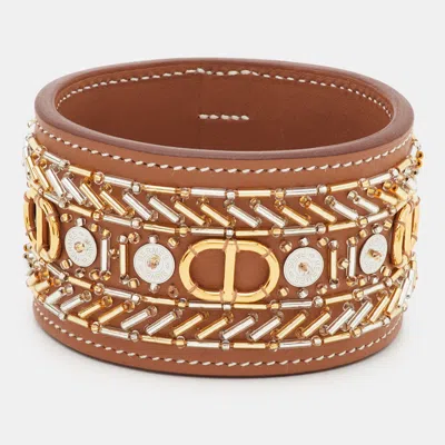 Pre-owned Hermes Hermès Beads Leather Gold Tone Bangle Bracelet