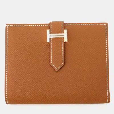 Pre-owned Hermes Bean Compact Gold Epsom In Brown