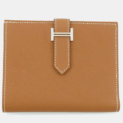 Pre-owned Hermes Bean Compact Gold Epsom Wallet