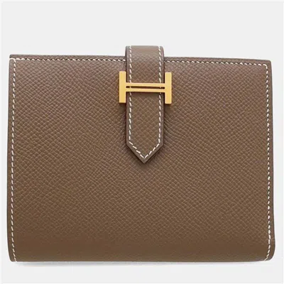 Pre-owned Hermes Bean Compact Wallet Etoupe Brown Epsom