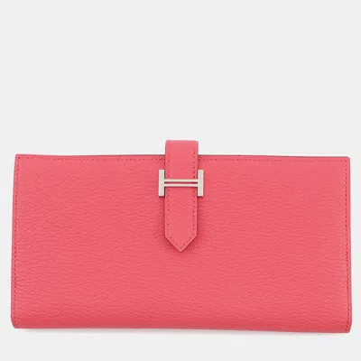 Pre-owned Hermes Bean Soufre Rose Azalee Chevre Myzore Goatskin In Pink