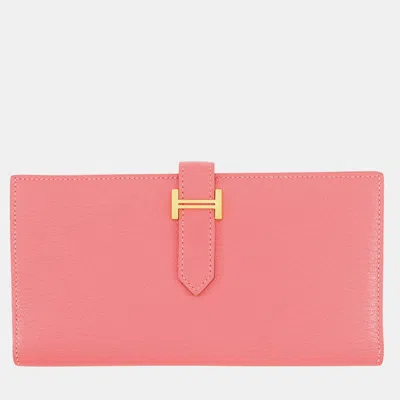 Pre-owned Hermes Bean Soufre Rose Lipstick Chevre Myzore Goatskin In Pink