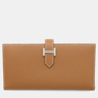 Pre-owned Hermes Beansufla Gold Epsom In Brown