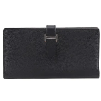 Pre-owned Hermes Bearn Black Courchevel Leather Wallet (bi-fold) ()