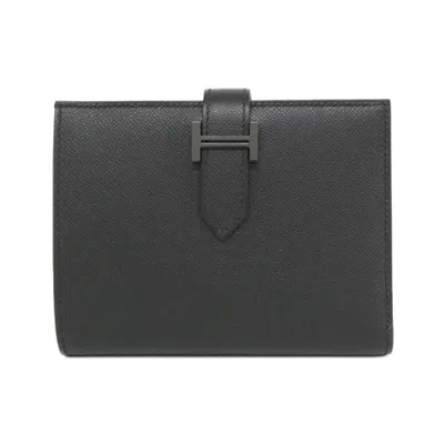 Pre-owned Hermes Bearn Black Wallet (bi-fold) ()