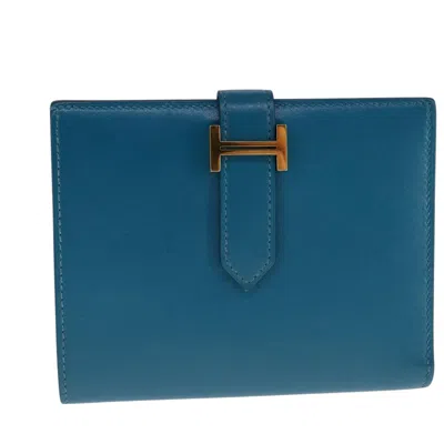 Pre-owned Hermes Hermès Béarn Blue Leather Wallet  ()