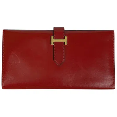 Pre-owned Hermes Bearn Box Calf Leather Long Wallet (bi-fold) ()