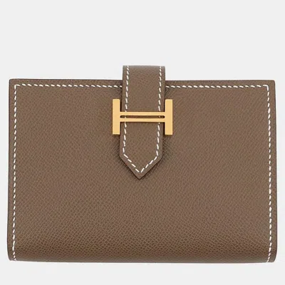 Pre-owned Hermes Bearn Card Case Etoupe Veau Madame In Brown