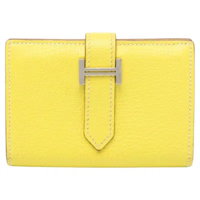 Pre-owned Hermes Hermès Bearn Card Holder Yellow