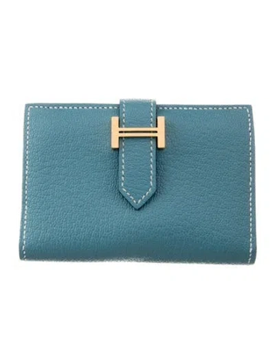 Pre-owned Hermes Bearn Cardholder In Blue