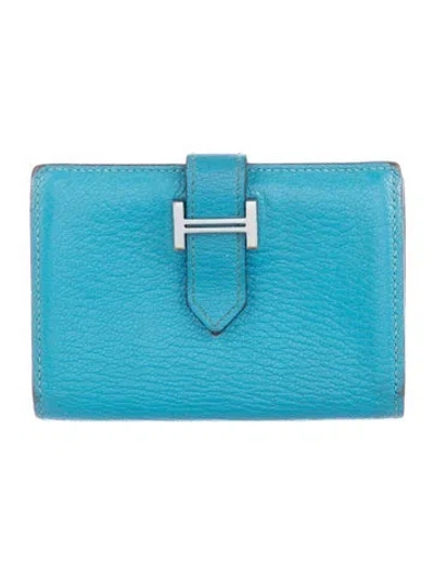 Pre-owned Hermes Bearn Cardholder In Blue
