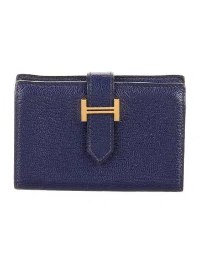 Pre-owned Hermes Bearn Cardholder In Blue