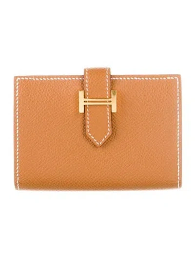 Pre-owned Hermes Bearn Cardholder In Brown